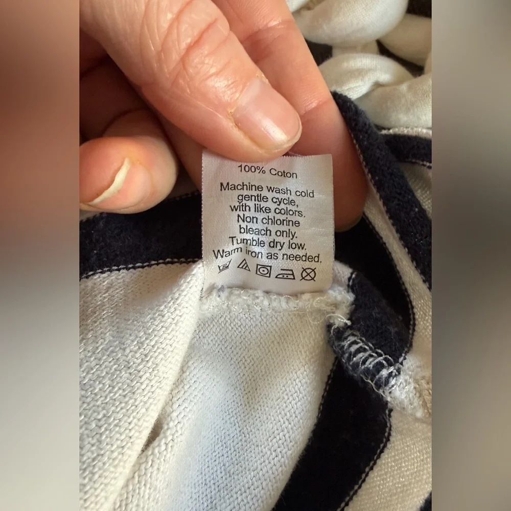 J. Crew White Crewneck Sweater with Black and Blue Stripes Size Extra Small